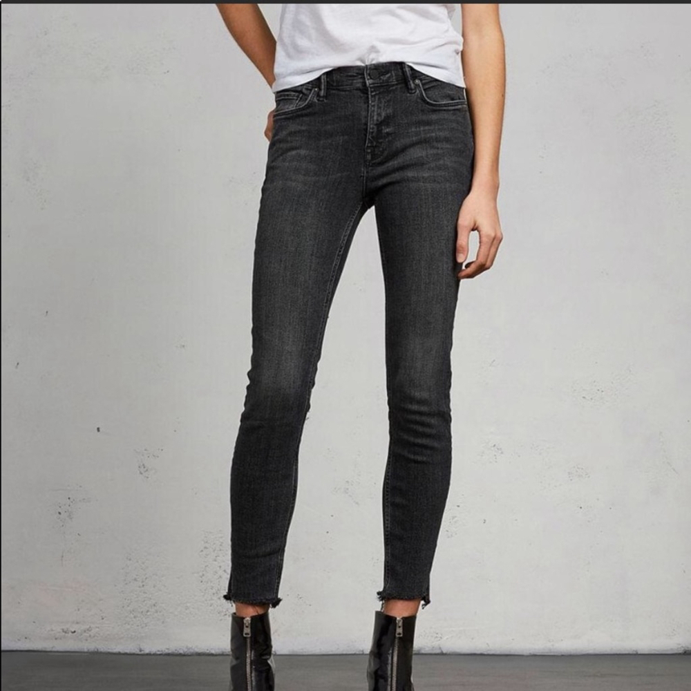 ALLSAINTS Grace skinny ankle jeans 5 pockets raw edge hem black size 24